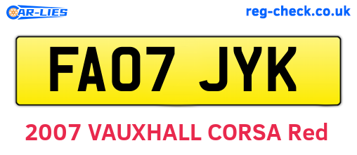 FA07JYK are the vehicle registration plates.