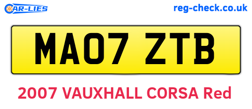 MA07ZTB are the vehicle registration plates.