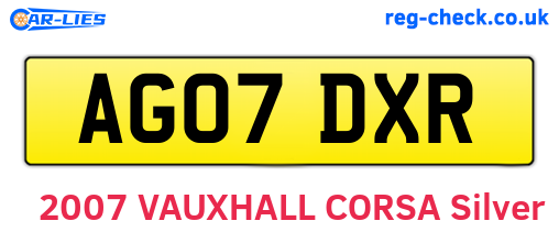AG07DXR are the vehicle registration plates.