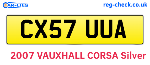CX57UUA are the vehicle registration plates.