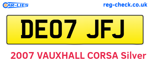 DE07JFJ are the vehicle registration plates.