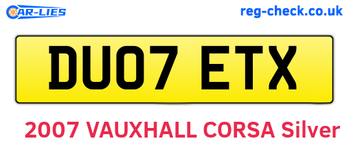 DU07ETX are the vehicle registration plates.