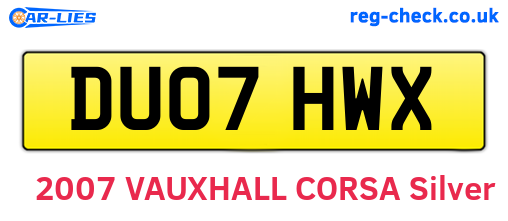 DU07HWX are the vehicle registration plates.