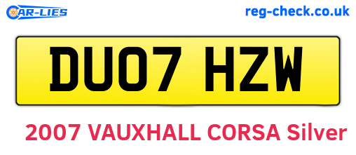 DU07HZW are the vehicle registration plates.