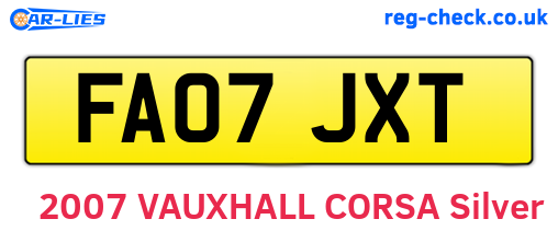 FA07JXT are the vehicle registration plates.