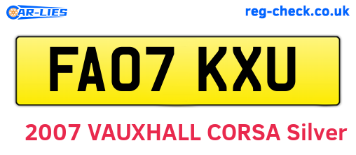 FA07KXU are the vehicle registration plates.