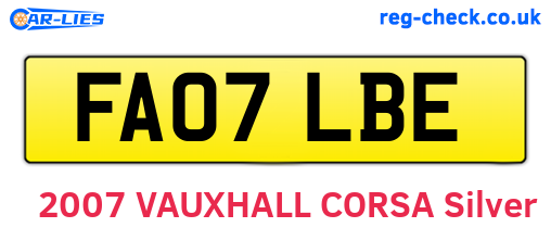 FA07LBE are the vehicle registration plates.
