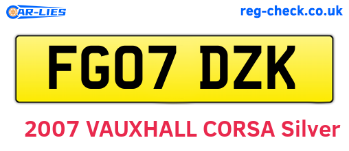 FG07DZK are the vehicle registration plates.