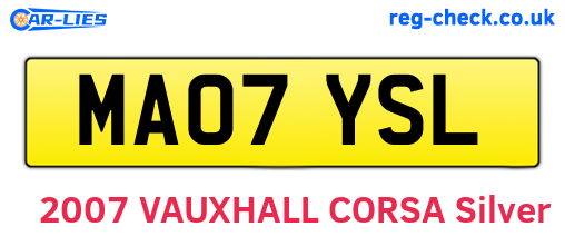 MA07YSL are the vehicle registration plates.