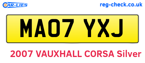 MA07YXJ are the vehicle registration plates.