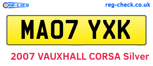 MA07YXK are the vehicle registration plates.