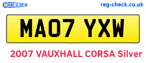 MA07YXW are the vehicle registration plates.
