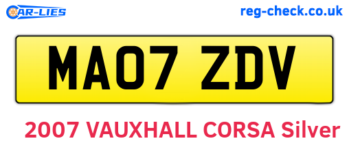 MA07ZDV are the vehicle registration plates.