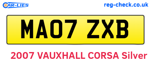 MA07ZXB are the vehicle registration plates.