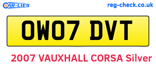 OW07DVT are the vehicle registration plates.