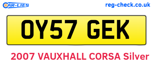 OY57GEK are the vehicle registration plates.