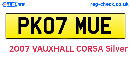 PK07MUE are the vehicle registration plates.