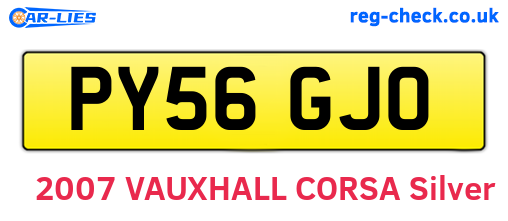 PY56GJO are the vehicle registration plates.