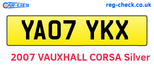 YA07YKX are the vehicle registration plates.