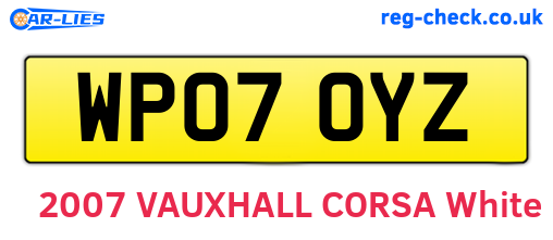 WP07OYZ are the vehicle registration plates.
