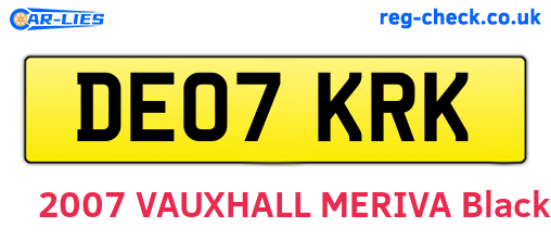DE07KRK are the vehicle registration plates.