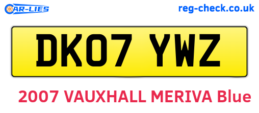 DK07YWZ are the vehicle registration plates.