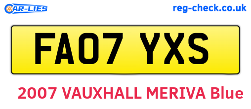 FA07YXS are the vehicle registration plates.