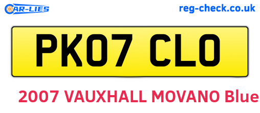 PK07CLO are the vehicle registration plates.