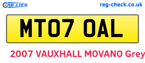 MT07OAL are the vehicle registration plates.