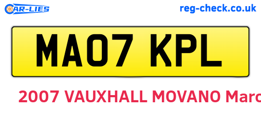 MA07KPL are the vehicle registration plates.