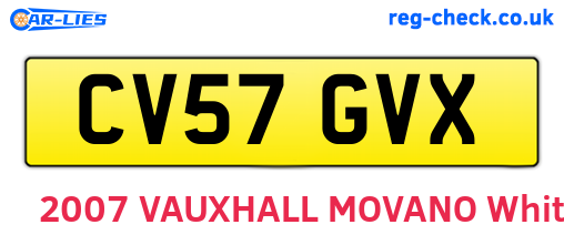 CV57GVX are the vehicle registration plates.