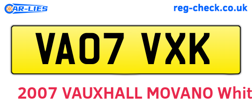 VA07VXK are the vehicle registration plates.