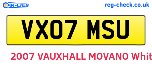 VX07MSU are the vehicle registration plates.
