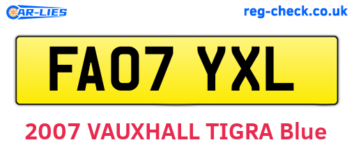 FA07YXL are the vehicle registration plates.