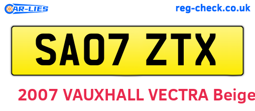 SA07ZTX are the vehicle registration plates.