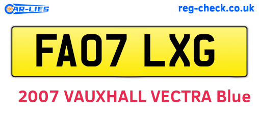 FA07LXG are the vehicle registration plates.