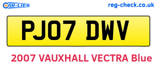 PJ07DWV are the vehicle registration plates.