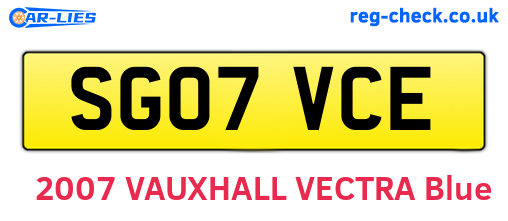 SG07VCE are the vehicle registration plates.