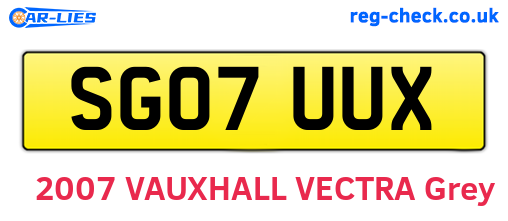 SG07UUX are the vehicle registration plates.
