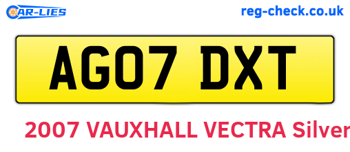 AG07DXT are the vehicle registration plates.