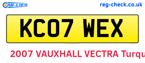 KC07WEX are the vehicle registration plates.