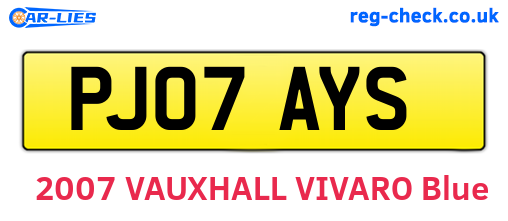 PJ07AYS are the vehicle registration plates.