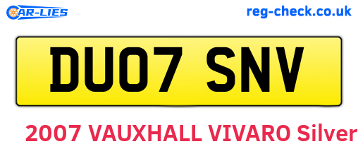 DU07SNV are the vehicle registration plates.