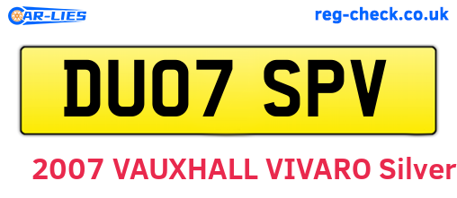 DU07SPV are the vehicle registration plates.
