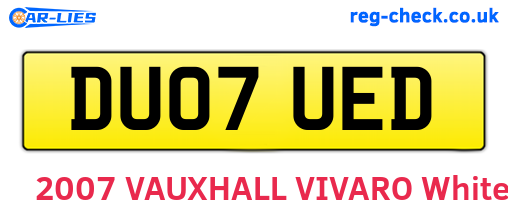 DU07UED are the vehicle registration plates.