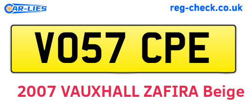 VO57CPE are the vehicle registration plates.