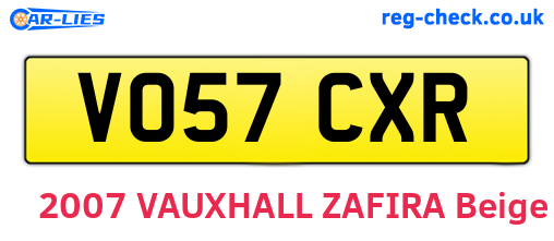 VO57CXR are the vehicle registration plates.