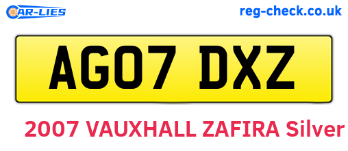 AG07DXZ are the vehicle registration plates.