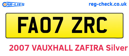 FA07ZRC are the vehicle registration plates.