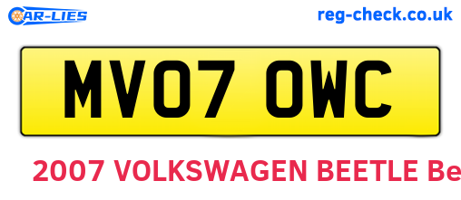 MV07OWC are the vehicle registration plates.